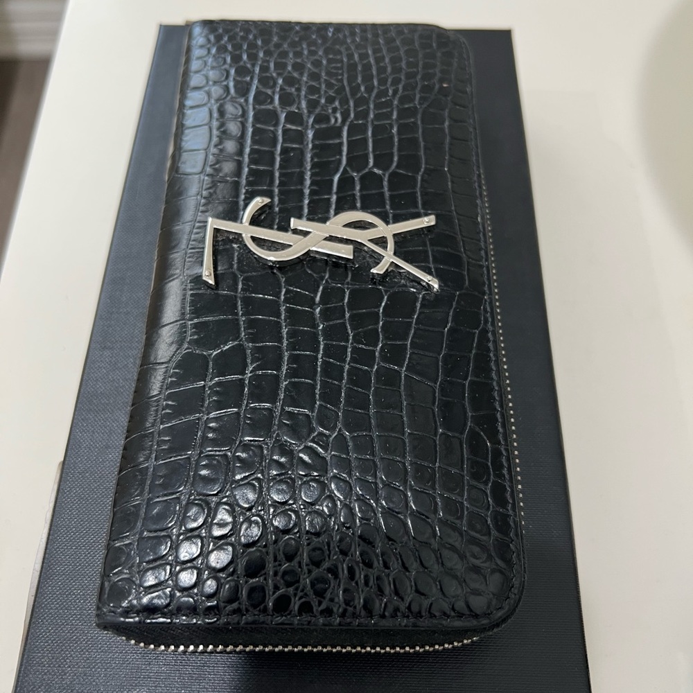 YSL Classic Monogram Zip Around Wallet Crocodile